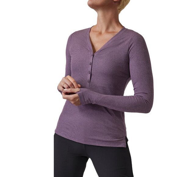 Athleta Tops - ATHLETA Uptempo Ribbed Vneck Stretchy Long Sleeve Purple Henley Top